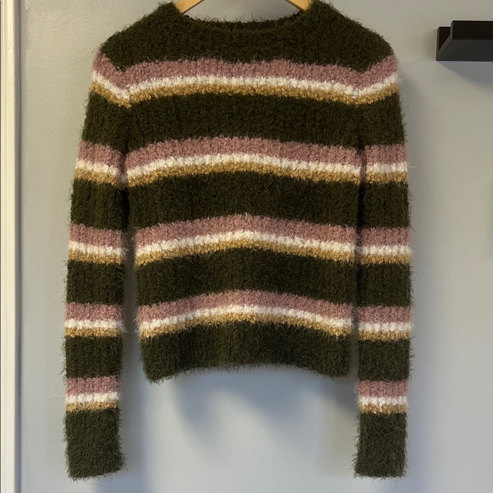 Freshman Green and Pink Striped  Cropped Sweater Sz L